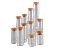 SYLALE Lote de 12 Tubos de ensayo de Vidrio con tapón de Corcho (15 ml, 20 ml, 25 ml, 30 ml, 40 ml, 45 ml, 50 ml, 55 ml y 60 ml) for Manualidades.(55ml)