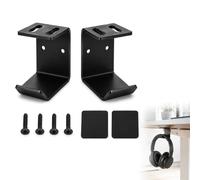Sylalxeba 2 soportes para auriculares universales con adhesivo o tornillo, gancho de pared bajo escritorio de aluminio, almohadillas de silicona carga 5 kg para casco, bolso, paraguas, accesorios