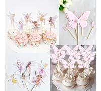 sylbx 58 Piezas Fairy Cupcake Toppers,Decoración de Cupcakes de Hadas,Duendes Cake Topper,Toppers de Mariposas,Mariposas Fiesta Decoración Cumpleaños Para Decoraciones de Fiesta de Cumpleaños