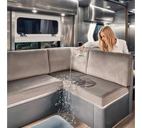 SYLC Funda De Cojín De Caravana Impermeable Terciopelo, Antideslizante Funda De Asiento De Autocaravana con Cordón, Fundas De Cojín para Sofá RV (Taupe,W 90-130 cm, D 70-85 cm)