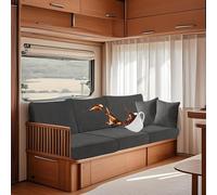 SYLC Impermeable Funda De Cojín De Caravana, Funda De Asiento De Autocaravana con Banda Elástica Y Cordón, Fundas De Cojín para Sofá RV (Light Grey,W 60-90 cm, D 30-50 cm)