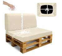 SYLC Impermeable Funda De Cojines Palets Exterior Jardin, Elástico Terciopelo Fundas para Palés, Protectores De Muebles Madera Sofa Terraza Lavable (Beige,2 PCS(1 Seat+1 Back))