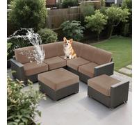 SYLC Impermeables Funda de Cojín Exterior, elástico Funda de Asiento Sofa, Ajustable Protectores de Muebles para terraza ratán Palet Tumbona Lavable (Khaki,Wide 150-190, Deep 50-70cm)