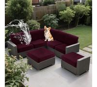 SYLC Impermeables Funda de Cojín Exterior, elástico Funda de Asiento Sofa, Ajustable Protectores de Muebles para terraza ratán Palet Tumbona Lavable (Wine-Red,Wide 30-45, Deep 30-45cm)