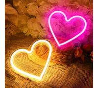 SYLHOME Paquete de 2 letreros de luz LED de neón con forma de corazón, funciona con pilas o USB, para dormitorio, boda, decoración de pared, cumpleaños, Navidad, USB, 7.87 x 7.3 pulgadas, rosa y