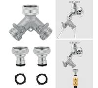 Sylken Divisor de grifo de 2 vías: conector de manguera multifuncional de 3/4 pulgadas, crea 2 circuitos en un solo grifo, válvula de flujo independiente por toma, se puede utilizar como un conector