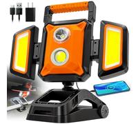 SYLSTAR Foco LED Recargable 40W 4000LM, Foco LED Batería con Pinza y Base Magnética, 360° Plegable con 5 Modos, Luz de Trabajo con Función Powerbank para Obra, Taller, Garaje y Camping