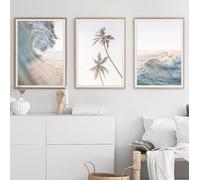 SYLUOQP 3 Piezas de Pintura Colgante de Olas del mar para Vacaciones de Verano, Pintura de Pared de cocotero de Playa, póster Decorativo para Sala de Estar y Dormitorio sin Marco,30x40cm