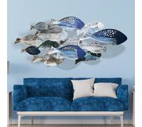 SYLUOQP Decoración de Pared de Pescado de Metal costero de océano 50inx20in 3D Escultura de Pared Gran Arte de Pared de Metal para Sala de Estar/Dormitorio/Comedor