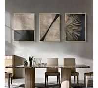 SYLUOQP Póster de Lienzo de 3 Piezas con Textura de línea Dorada, Anillos anuales de Oro Blanco y Negro con imágenes, Cuadros Abstractos de líneas de Anillos anuales, sin Marco,C,40x60cm
