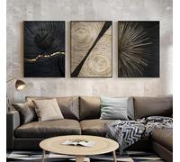 SYLUOQP Póster de Lienzo de 3 Piezas con Textura de línea Dorada, Anillos anuales de Oro Blanco y Negro con imágenes, Cuadros Abstractos de líneas de Anillos anuales, sin Marco,A,30x40cm