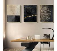SYLUOQP Póster de Lienzo de 3 Piezas con Textura de línea Dorada, Anillos anuales de Oro Blanco y Negro con imágenes, Cuadros Abstractos de líneas de Anillos anuales, sin Marco,B,40x60cm
