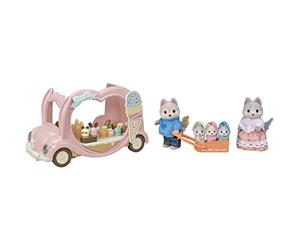 SYLVANIAN FAMILIES 5651 Animal Furgoneta de Helados & 5636 Familia Husky - casa de muñecas, Multicolor