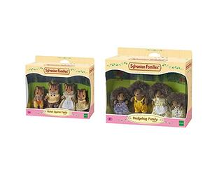 SYLVANIAN FAMILIES Walnut Squirrel Family Mini Muñecas y Accesorios, (4172) + Hedgehog Family, 20.1 x 15.0 x 5.6 (Epoch para Imaginar 4018)