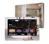 SYLVOX Baño Espejo TV 32 Pulgadas, IP66 Impermeable 500nits Google TV, 12V Smart Magic Bathroom TVS, | WiFi & Bluetooth |1080P Televisión para baños, hoteles y saunas (Montaje en Pared)