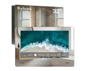 SYLVOX Baño Espejo TV 32 Pulgadas, IP66 Impermeable 500nits Google TV, 12V Smart Magic Bathroom TVS, | WiFi & Bluetooth |1080P Televisión para baños, hoteles y saunas (Montaje en Pared)