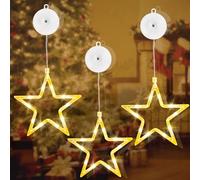 sylvwin Estrellas LED decorativas navideñas para ventanas, 3 unidades, 10 LED, decoración navideña interior con temporizador, luz blanca cálida, estrellas para ventanas, decoración de Navidad, balcón