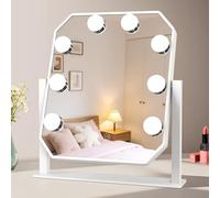 sylvwin Hollywood Espejo de Maquillaje con 8 Luces LED - 360° Giratorio, 3 Temperaturas de Color Ajustables (3000K/4000K/6000K) Cosmético Espejo de Mesa, Control Táctil, Regulable, Espejo de Tocador E