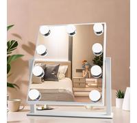 sylvwin Hollywood Espejo de Maquillaje con 9 Luces LED - 360° Giratorio, 3 Temperaturas de Color Ajustables (3000K/4000K/6000K) Cosmético Espejo de Mesa, Control Táctil, Regulable, Espejo de Tocador