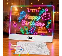 sylvwin Tablero de dibujo LED, pizarra de notas LED con colores, pizarra de notas con 8 colores, 3 modos de iluminación, 35 x 26 cm, tablero de notas acrílico recargable, regalo creativo, juguete para