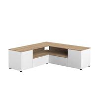 Symbiosis Angle, Mesa de TV esquinera, blanco y roble natural 130x130,05x45 cm