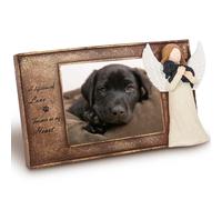 Symbullize Pet Memorial Frame with Guardian Angel Sculpture - Pantalla de fotos de resina artesanal de 4x3 pulgadas para perros y gatos Memorial Rega