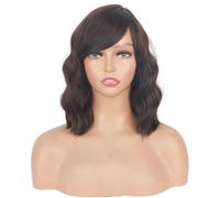 SYMEIW Pelucas cortas onduladas con flequillo para mujer, color marrón oscuro, peluca corta y rizada, resistente al calor, pelucas marrones para mujeres negras (marrón oscuro)