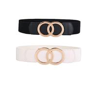 SYMOL Cinturón Elástico Cinturón de Cintura Cinturón de Mujer Ancho 5 CM Cinturón de Cuero Cintura Grande 70-160 CM Mujer Cinturón de Vestir Cinturón Estirable (Cintura:140CM-160CM, Negro+Blanco)