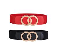 SYMOL Cinturón Elástico Cinturón de Cintura Cinturón de Mujer Ancho 5 CM Cinturón de Cuero Cintura Grande 70-160 CM Mujer Cinturón de Vestir Cinturón Estirable (Cintura:90CM-110CM, Negro+Rojo)