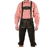 SYMPHONIE WESTERWALD Pantalón de Cuero Tradicional bávaro de Hombre, pantalón de Cuero Tradicional con Tirantes, Original en marrón Oscuro, Oktoberfest, Talla 52