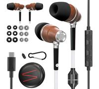 Symphonized Auriculares Airtube de madera premium (USB-C) - Micrófono y control de volumen, auriculares con cable EMF para iPhone 17, 16, 15, Samsung y Android, auriculares con cable USB C, cable tipo