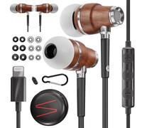 Symphonized Auriculares de Madera prémium con Cable para iPhone (Certificado Apple MFI), Sonido de Graves Profundos, Sonido 3D, micrófono y Control de Volumen, 90% de cancelación de Ruido con