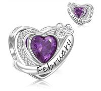 Symretie Colgante de corazón de plata 925 con piedra de nacimiento de febrero para mujeres, compatible con pulseras y collares de estilo Pandora y europeo, adecuado para mujeres y niñas.