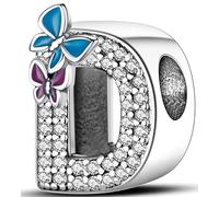 Symretie Colgante de inicial D de plata 925 para mujeres con patrón de mariposa, compatible con pulseras y collares de estilo Pandora y europeo. Adecuado para mujeres y niñas.