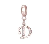 Symretie Colgante de inicial D de plata 925 para mujeres, versión de oro rosa, compatible con pulseras y collares de estilo Pandora y europeo. Adecuado para mujeres y niñas.
