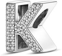 Symretie Colgante de inicial K de plata 925 para mujeres, compatible con pulseras y collares de estilo Pandora y europeo. Adecuado para mujeres y niñas.