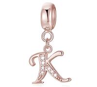 Symretie Colgante de inicial K de plata 925 para mujeres, versión de oro rosa, compatible con pulseras y collares de estilo Pandora y europeo. Adecuado para mujeres y niñas.