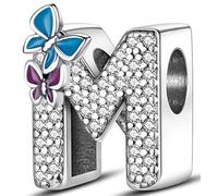 Symretie Colgante de inicial M de plata 925 para mujeres con patrón de mariposa, compatible con pulseras y collares de estilo Pandora y europeo. Adecuado para mujeres y niñas.