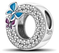 Symretie Colgante de inicial O de plata 925 para mujeres con patrón de mariposa, compatible con pulseras y collares de estilo Pandora y europeo. Adecuado para mujeres y niñas.