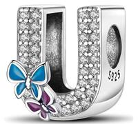 Symretie Colgante de inicial U de plata 925 para mujeres con patrón de mariposa, compatible con pulseras y collares de estilo Pandora y europeo. Adecuado para mujeres y niñas.