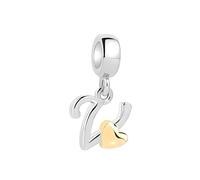Symretie Colgante de inicial V de plata 925 para mujeres con patrón de corazón dorado, compatible con pulseras y collares de estilo Pandora y europeo. Adecuado para mujeres y niñas.