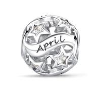 Symretie Colgante de piedra de nacimiento de abril de plata 925 para mujeres, compatible con pulseras y collares de estilo Pandora y europeo. Adecuado para mujeres y niñas.