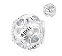 Symretie Colgante de piedra de nacimiento de abril de plata 925 para mujeres, compatible con pulseras y collares de estilo Pandora y europeo. Adecuado para mujeres y niñas.