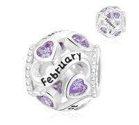 Symretie Colgante de piedra de nacimiento de febrero de plata 925 para mujeres, compatible con pulseras y collares de estilo Pandora y europeo. Adecuado para mujeres y niñas.