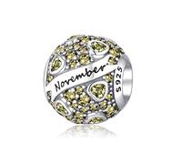 Symretie Colgante de piedra de nacimiento de noviembre de plata 925 para mujeres, compatible con pulseras y collares de estilo Pandora y europeo. Adecuado para mujeres y niñas.