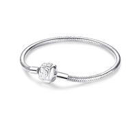 Symretie Pulsera de Plata de Ley 925 para Mujer, Pulsera de Eslabones Serpiente de la Colección Pandora Moments, Compatible con Dijes, Adecuada para Mujeres y Niñas.（la rosa blanca 17CM）