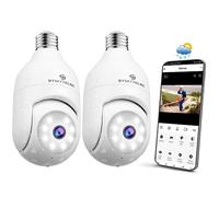 SYMYNELEC Camara de Bombilla Vigilancia WiFi Exterior 2K 4MP, Cámara de Seguridad 360°con Detección Humana AI, Seguimiento Automático, Visión Nocturna a Color, Audio Bidireccional, Alexa, IP65, 2PCS