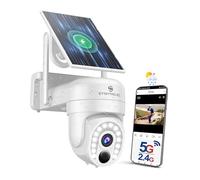 SYMYNELEC Camara Vigilancia WiFi Exterior Solar 5GHz/2,4GHz, 2K Cámara de Vigilancia sin Cables con 360° PTZ, Detección Humana IA, Audio Bidireccional, Alarma, Compatible con Alexa, IP65