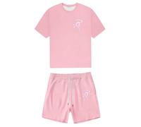 Syna World - Conjunto de camiseta y pantalones cortos para niño, 2 piezas, traje de verano, chándal para correr, estampado de letras, camisetas de manga corta Y2K Hip Hop y pantalones cortos, unisex