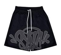 Syna World Juego de camiseta y pantalones cortos para niño, 2 piezas, traje de verano, chándal para correr, estampado de letras, Y2K, hip hop, manga corta, transpirable, unisex, para verano, 2 piezas